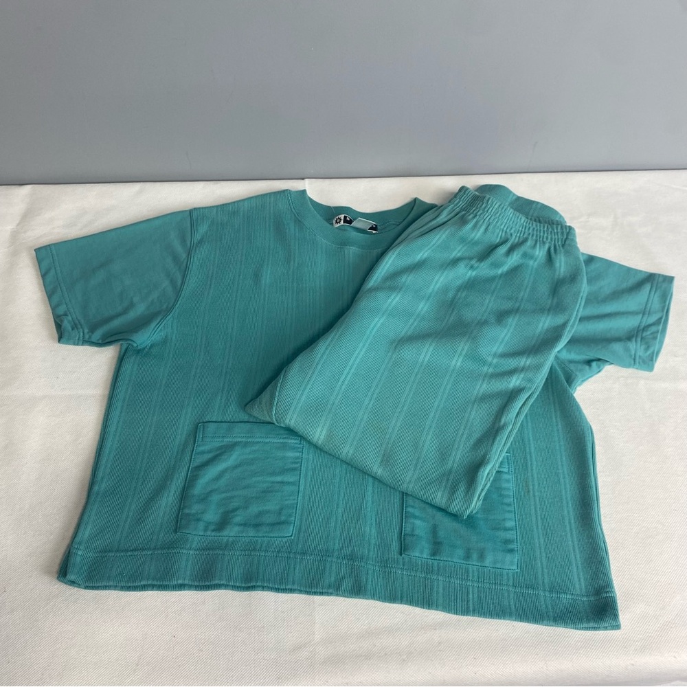 Blast Petites Women’s Pant set Sz Medium & Large Blue Green Stained
